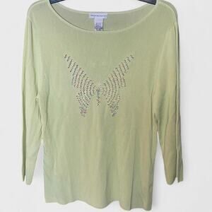 Draper’s & Damon’s Pale Green Butterfly Embellished Long Sleeve Top - Size M